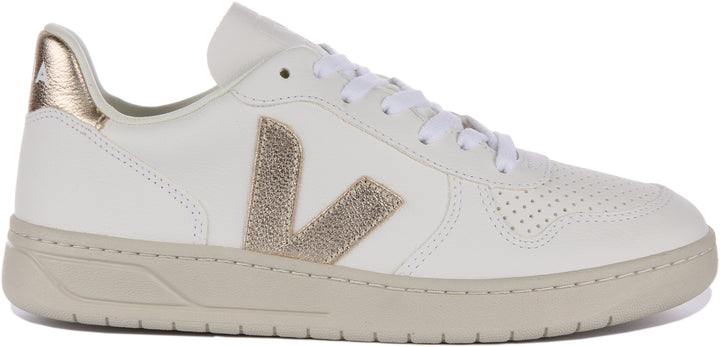 Veja V 10 Baskets à lacets en cuir chromefree pour hommes en blanc bronze