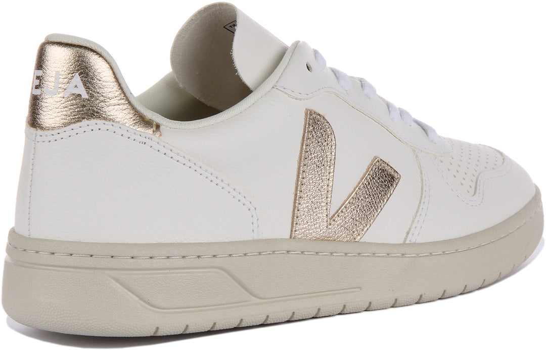 Veja V 10 Baskets à lacets en cuir chromefree pour hommes en blanc bronze