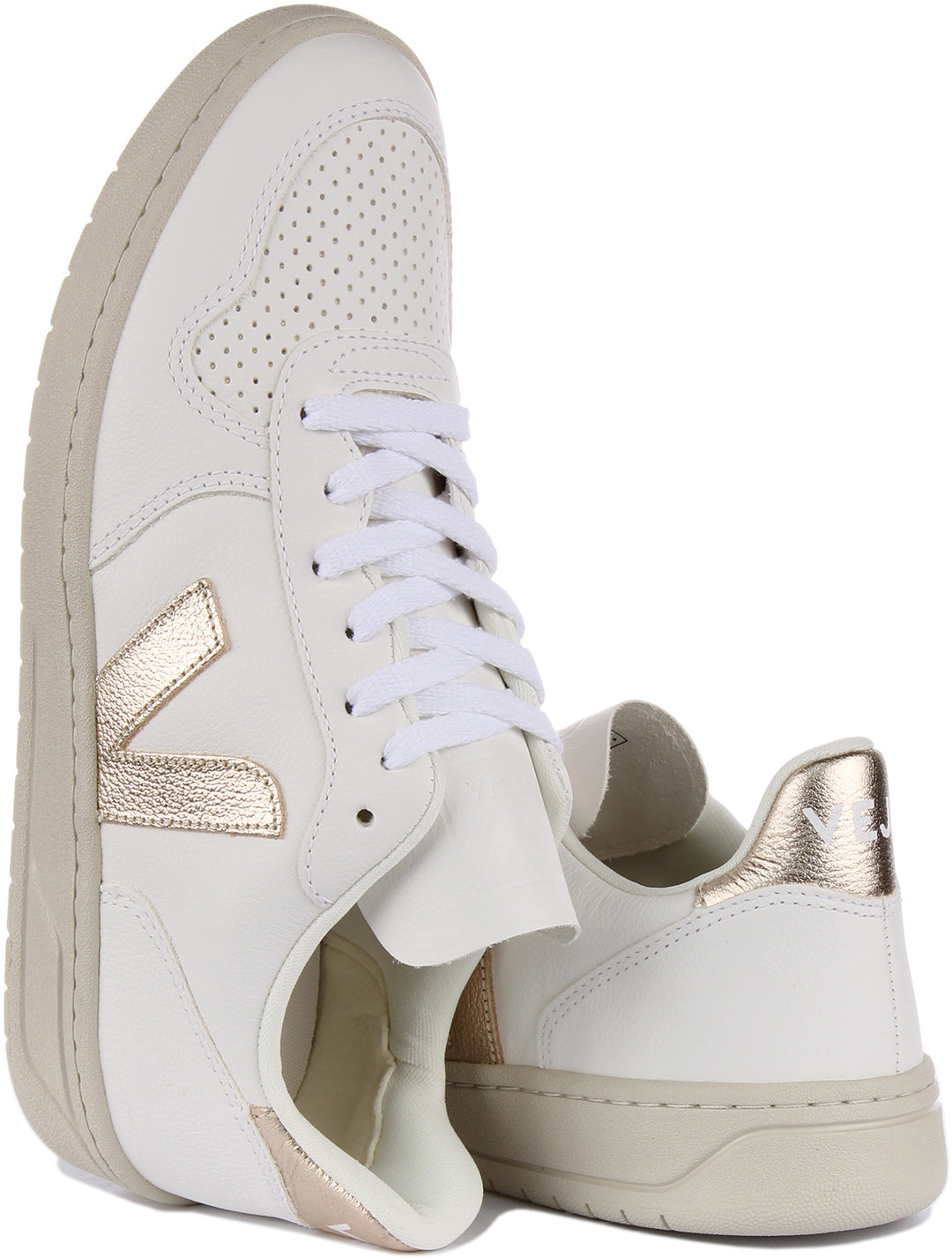 Veja V 10 Baskets à lacets en cuir chromefree pour hommes en blanc bronze