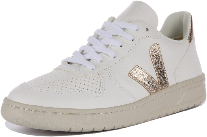 Veja V10 Scarpe da ginnastica allacciate in pelle chromefree da uomo in bianco bronzo