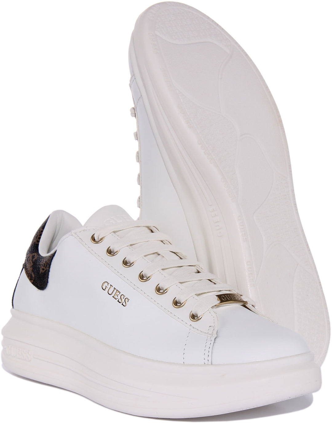 Guess Vibo In White Brown For Women  Salerno Lace up Thick Trainers –  4feetshoes