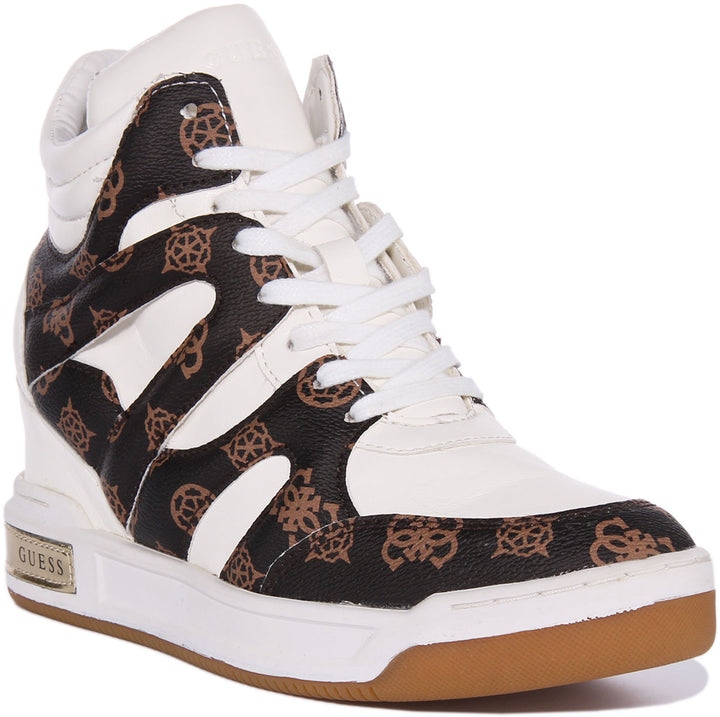 Guess Lisa Scarpe da ginnastica con zeppa in ecopelle da donna in bianco marrone