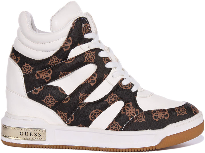 Guess Lisa Scarpe da ginnastica con zeppa in ecopelle da donna in bianco marrone