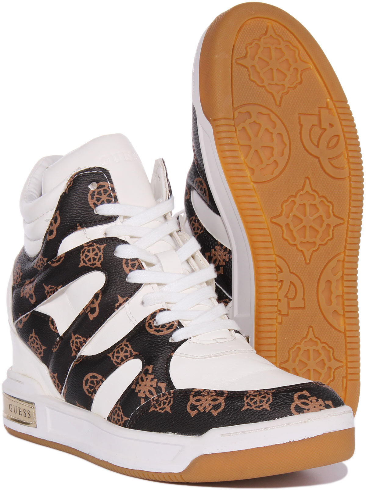 Guess Lisa Zapatillas de cu a de piel sint tica para mujer en blanco marr n