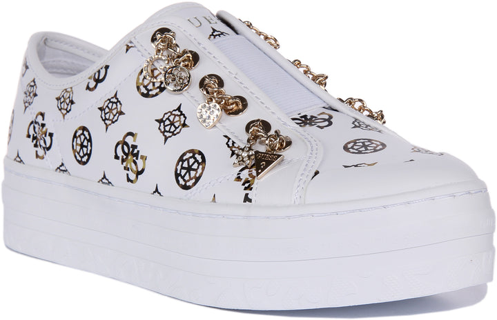 Guess Betrix2 Zapatillas con cordones en piel sintética con logo 4G para mujer en blanco marrón