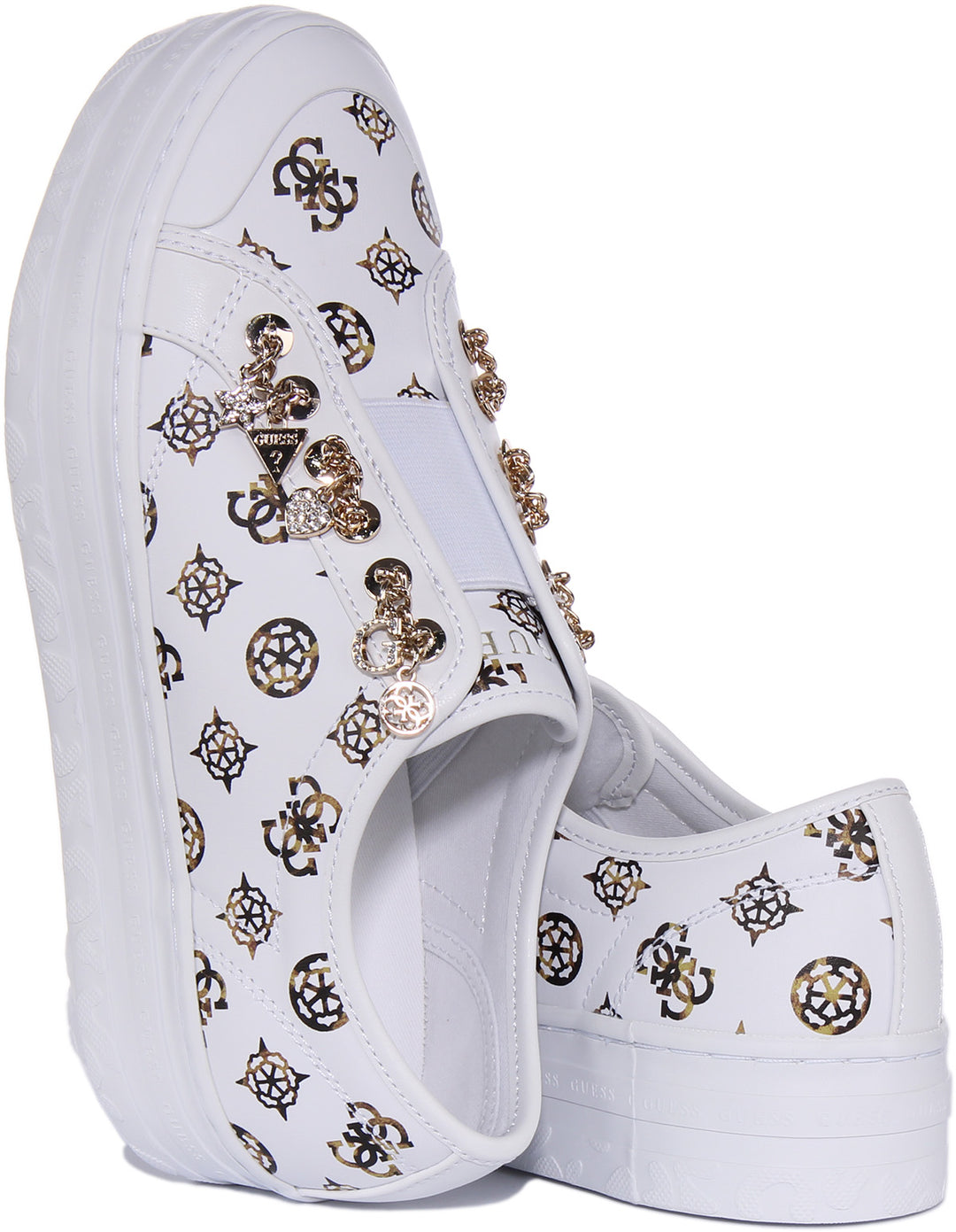 Guess Betrix2 Zapatillas con cordones en piel sintética con logo 4G para mujer en blanco marrón