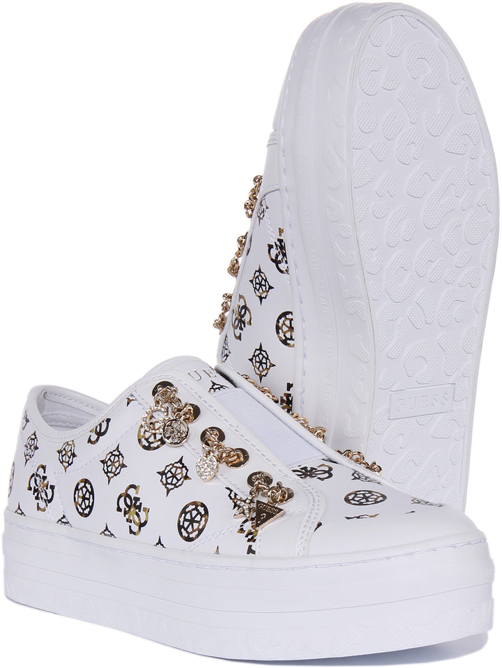 Guess Betrix2 Zapatillas con cordones en piel sintética con logo 4G para mujer en blanco marrón