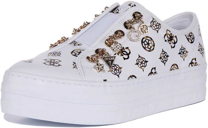 Guess Betrix2 Zapatillas con cordones en piel sintética con logo 4G para mujer en blanco marrón