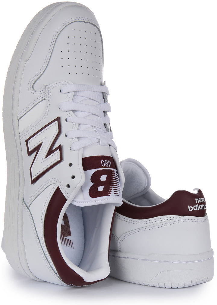 New Balance BB 480 LDB In White Maroon For Men