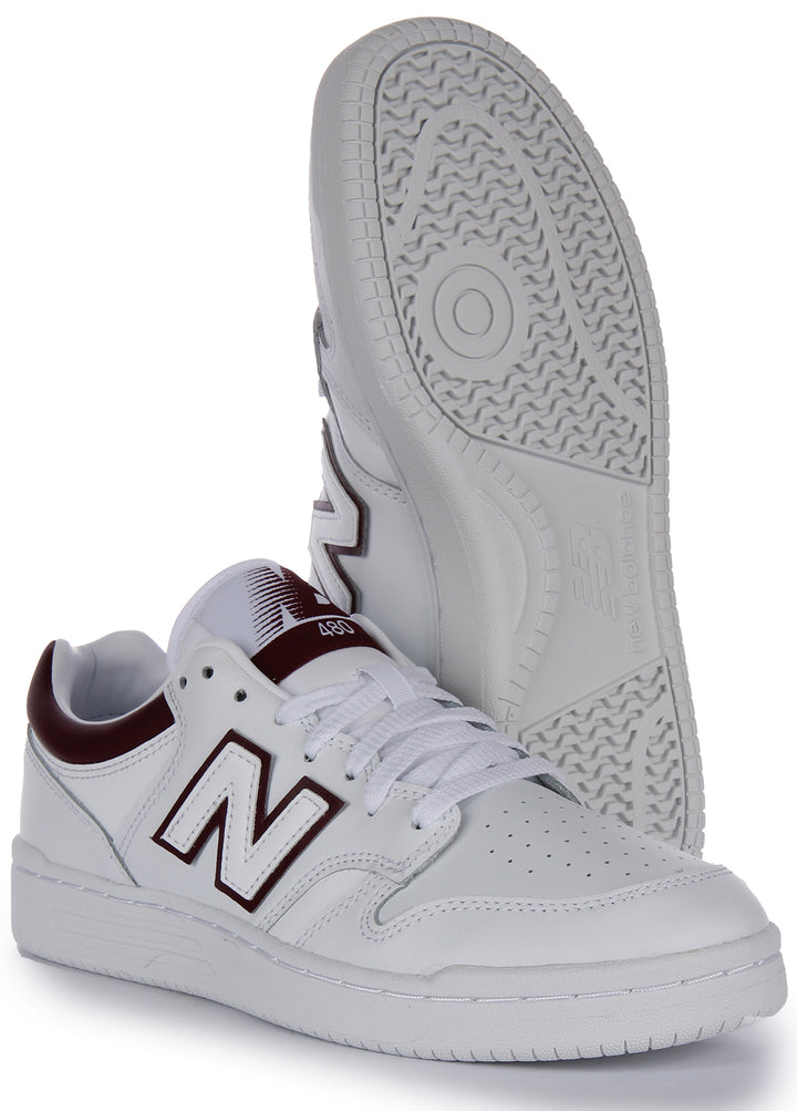 New Balance BB480LDB Herren Schnürung Leder Lässig Turnschuhe Weiß Braun