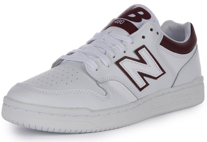 New Balance BB480LDB Scarpe da ginnastica casual in pelle allacciate da uomo in bianco marrone