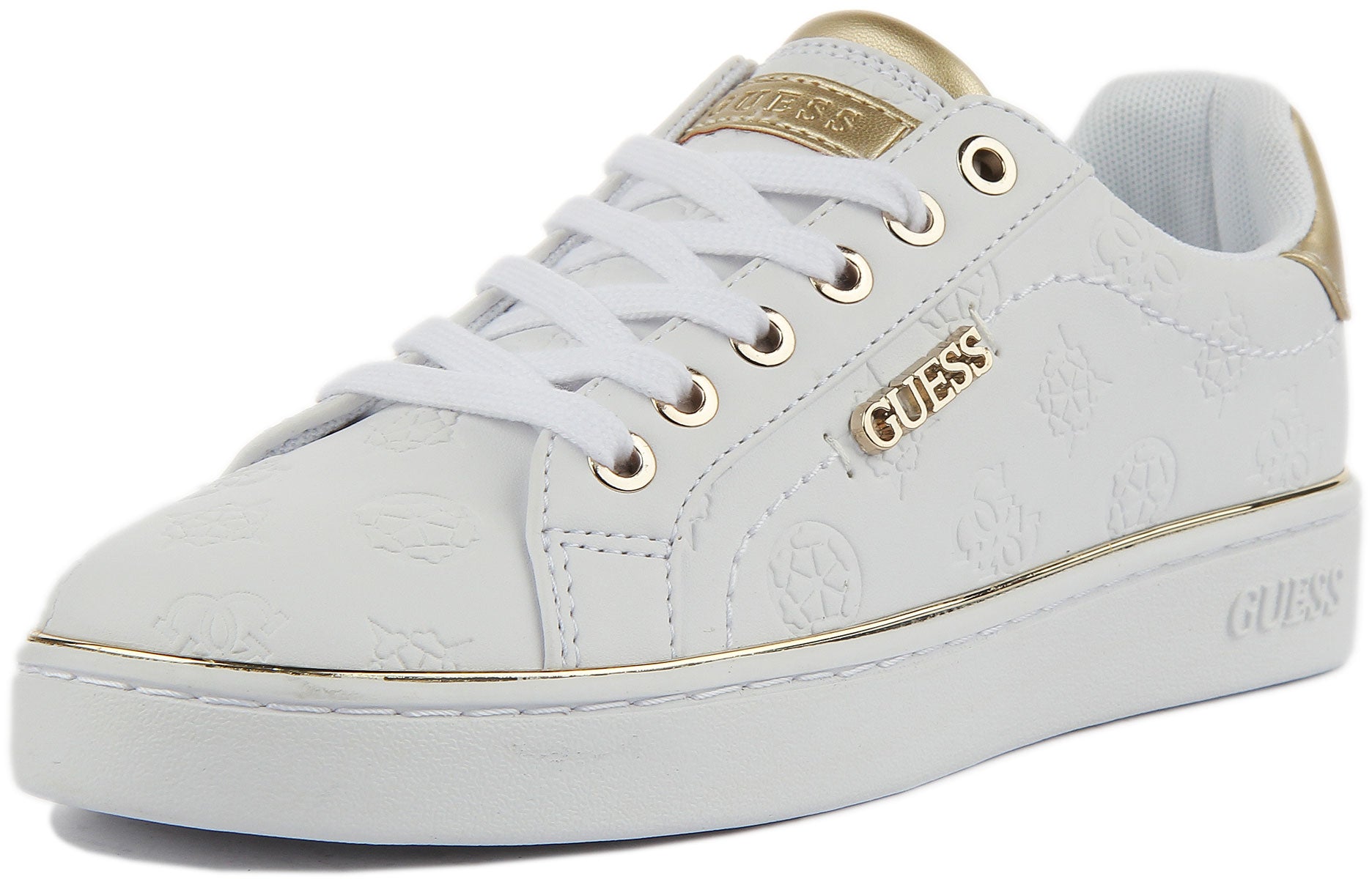 Guess shoes white store and gold