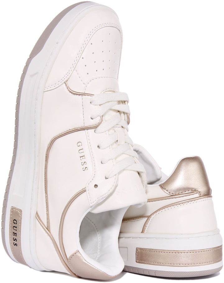 Guess Tokyo Trainer In White Gold For Women