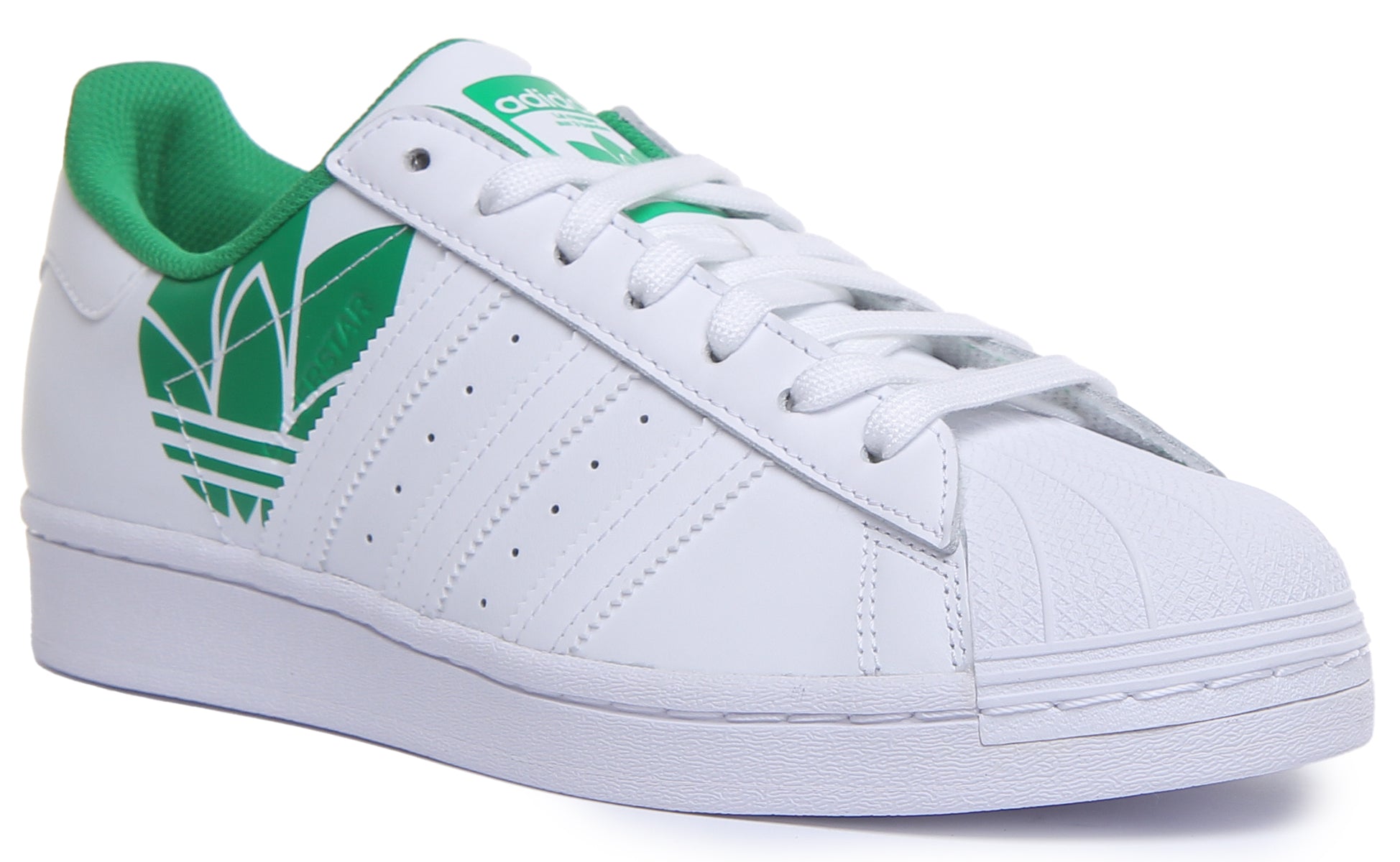 Adidas Superstar Scarpe da ginnastica casuali in pelle da uomo in bianco e verde