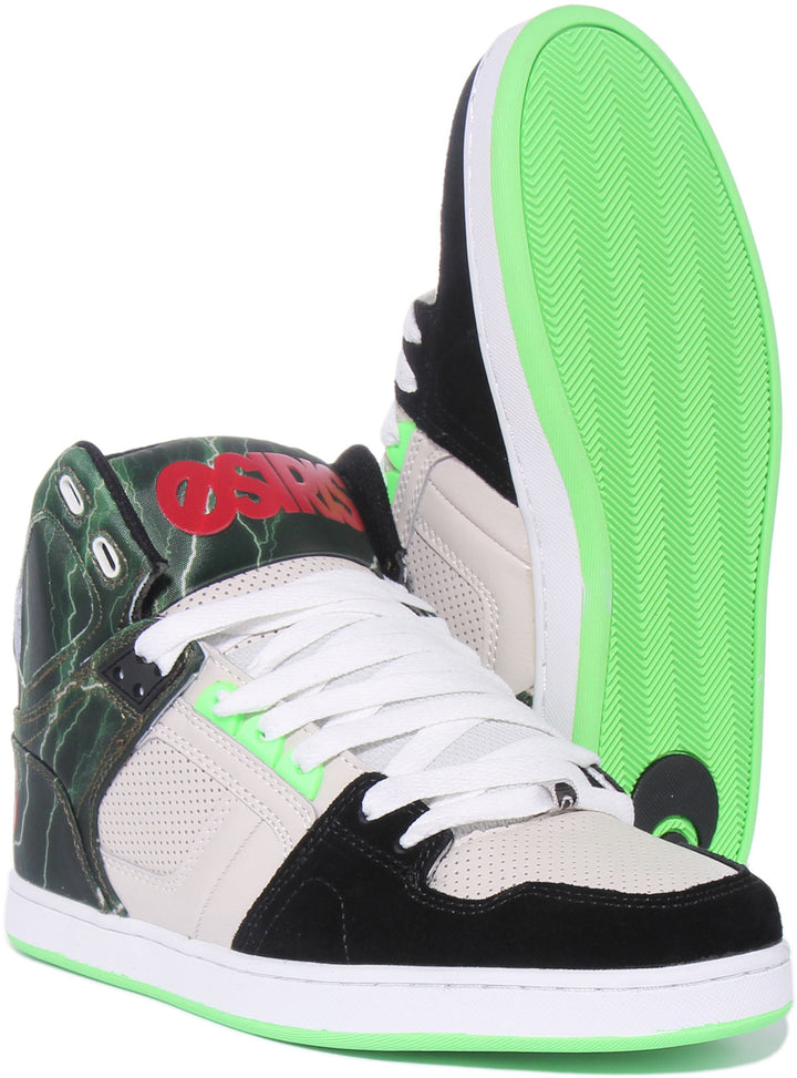 Osiris NYC 83 Clk Zapatillas de deporte de charol con cordones para hombre en blanco verde