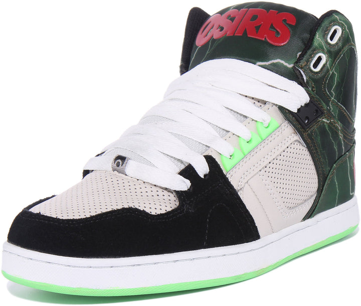 Osiris NYC 83 Clk Zapatillas de deporte de charol con cordones para hombre en blanco verde