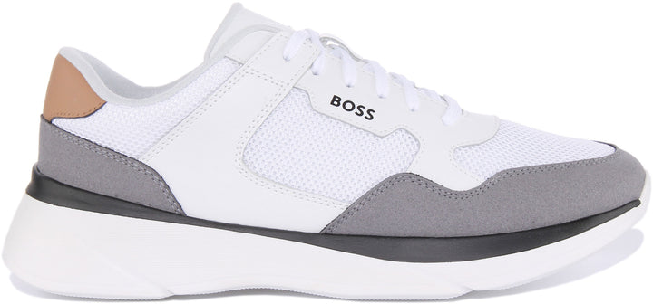 Boss Dean Runn Zapatillas de deporte con cordones para hombre en blanco gris
