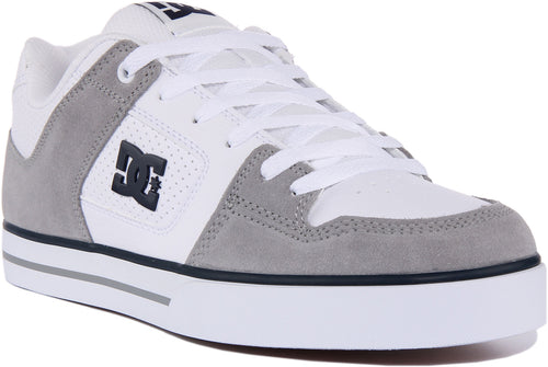 DC Shoes Pure Baskets en cuir à lacets pour hommes en blanc gris