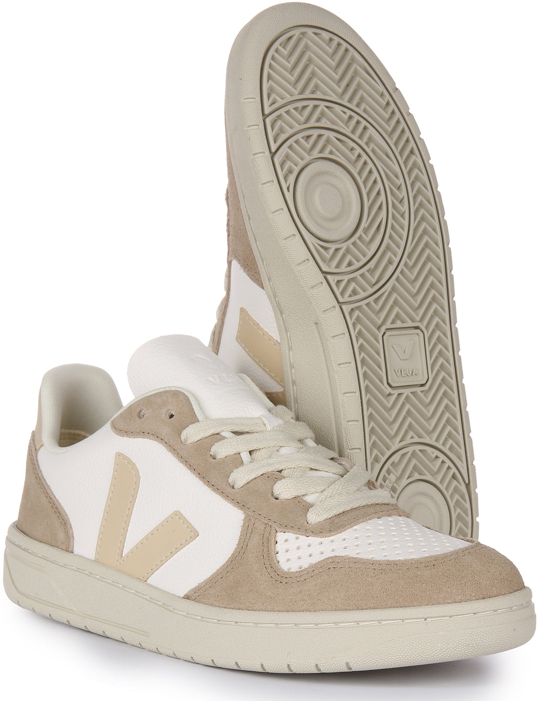 Veja V-10 Chromefree In White Grey For Women Leather Lace Up