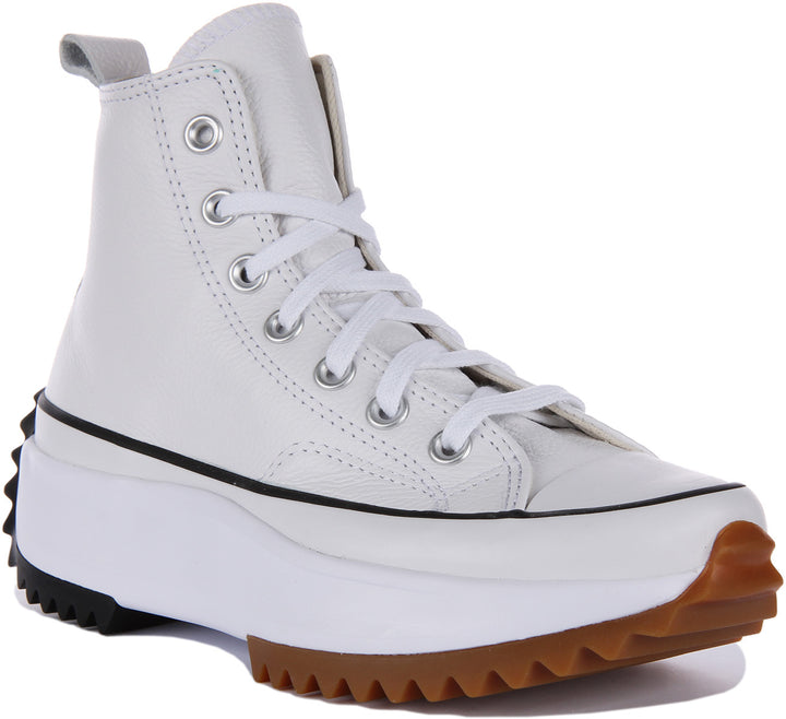 Converse Run Star Hike Foundational Leather Baskets à lacets à plateforme poure en blanc gomme