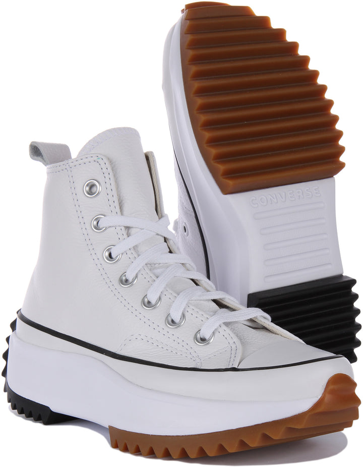 Converse Run Star Hike Foundational Leather Baskets à lacets à plateforme poure en blanc gomme