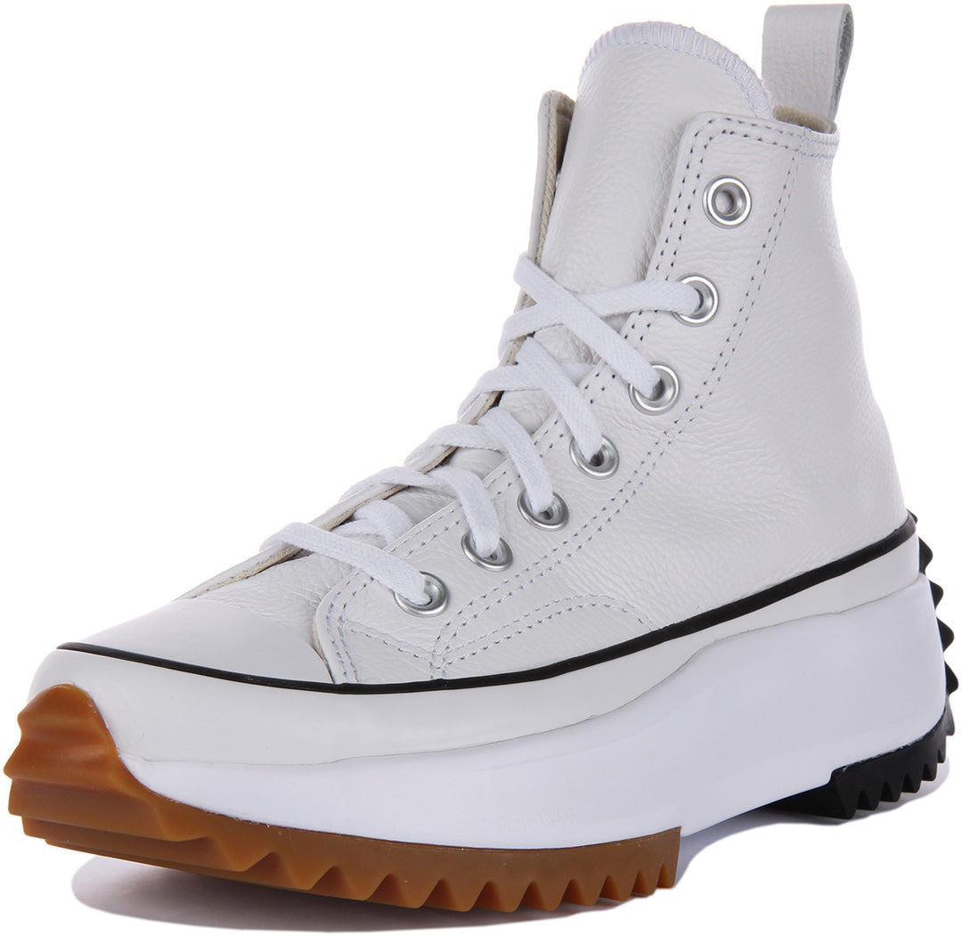 Converse Run Star Hike Foundational Leather Baskets à lacets à plateforme poure en blanc gomme