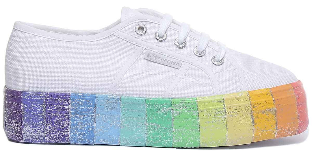 Superga 2790 Multicolor In White Rainbow Plateauschuhe zum