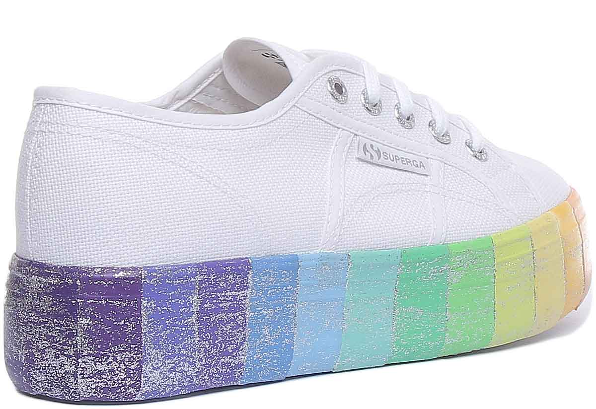 Superga 2790 Multicolour In White Rainbow Womens Lace up platform shoes 4feetshoes