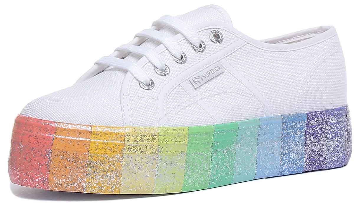 Superga 2790 Multicolor en White Rainbow Zapatos de plataforma de encaje para mujer 4feetshoes