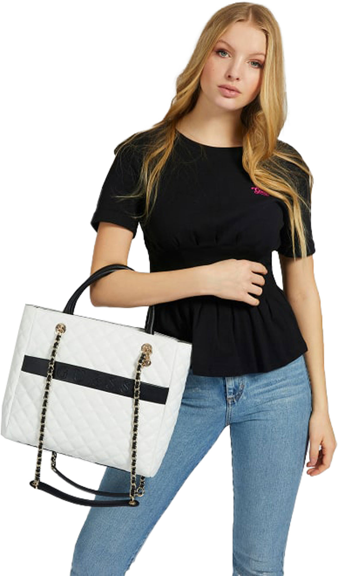 Guess Illy Elite Tote In White Multi For Women