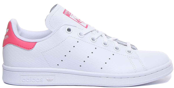 Adidas Stan Smith J Leather Trainers In White Pink For Youth