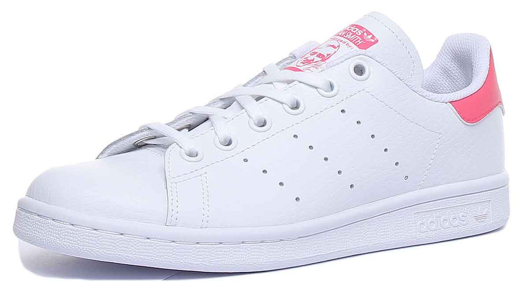 Adidas Stan Smith J Leather Trainers In White Pink For Youth
