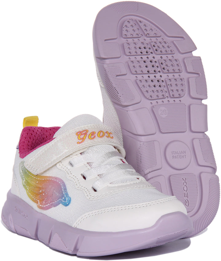 Geox J Aril G.D Zapatillas sintéticas de una sola tira para bebé en blanco rosa