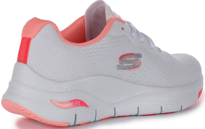 Skechers Arch FitInfinity Cool Scarpe da ginnastica allacciate in rete vegana da donna in bianco rosa