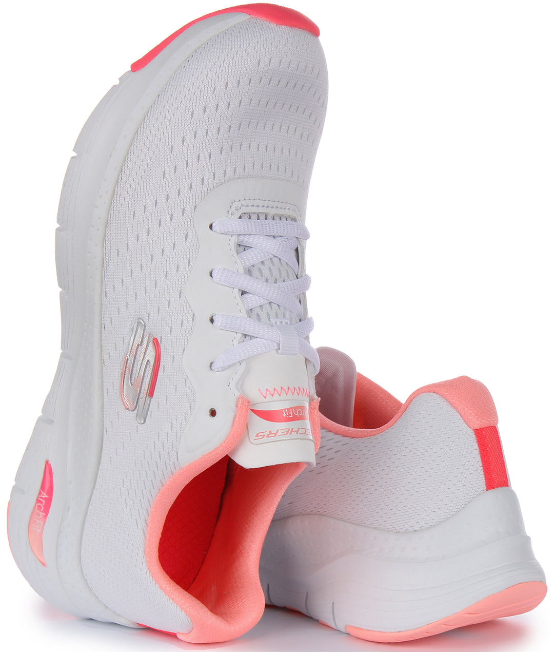 Skechers Arch FitInfinity Cool Scarpe da ginnastica allacciate in rete vegana da donna in bianco rosa