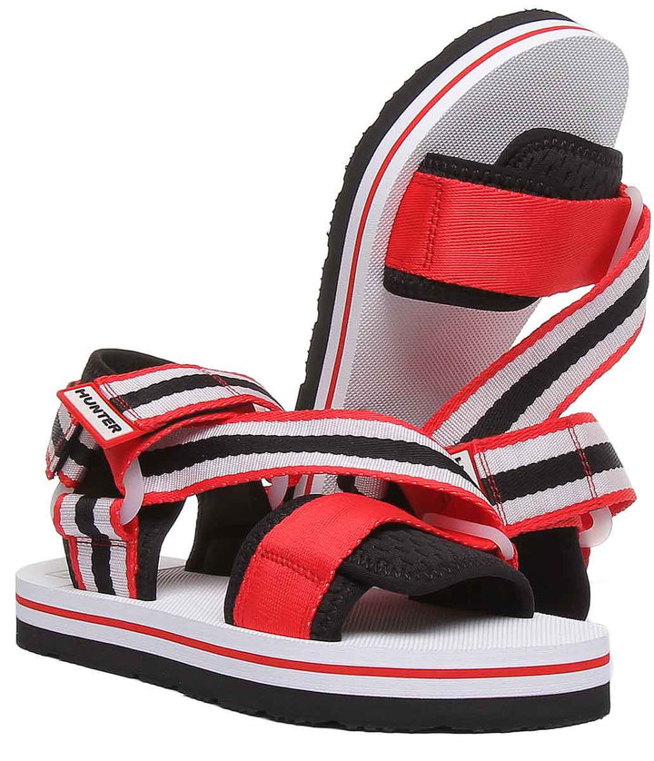 Hunter Original Sandalo alla caviglia da donna con gancio e anello in bianco e rosso