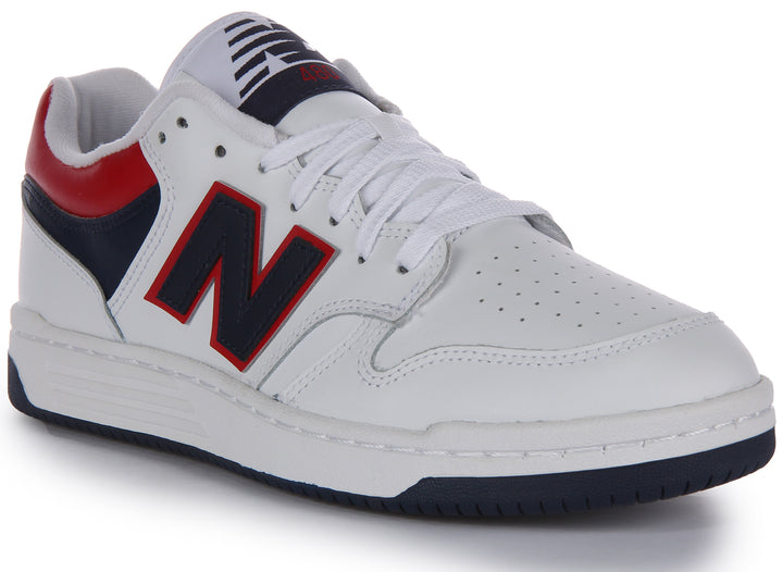 New Balance BB480LNR Baskets casual en cuir à lacets pour hommes en blanc rouge