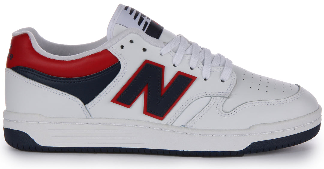 New Balance BB480LNR Zapatillas casual de piel con cordones para hombre en blanco rojo