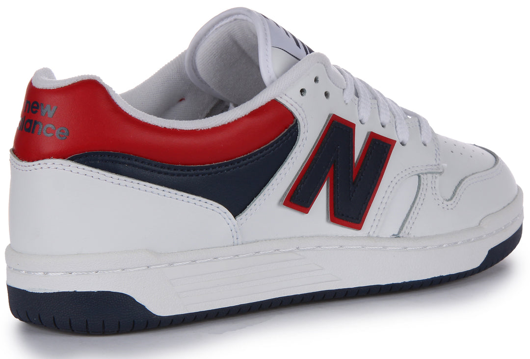 New Balance BB480LNR Scarpe da ginnastica casual in pelle allacciate da uomo in bianco rosso