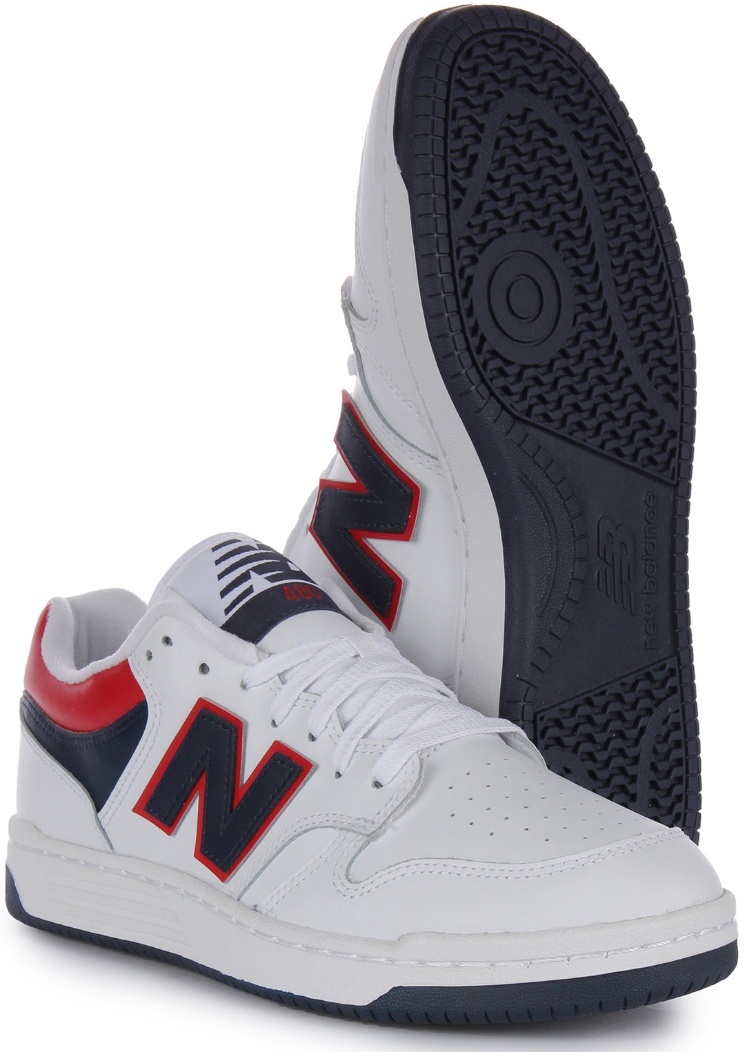 New Balance BB480LNR Scarpe da ginnastica casual in pelle allacciate da uomo in bianco rosso