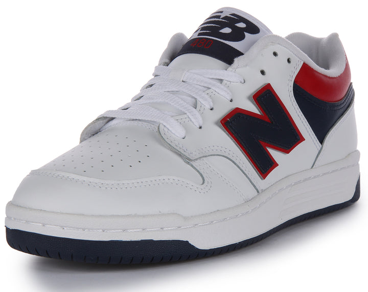 New Balance BB480LNR Zapatillas casual de piel con cordones para hombre en blanco rojo