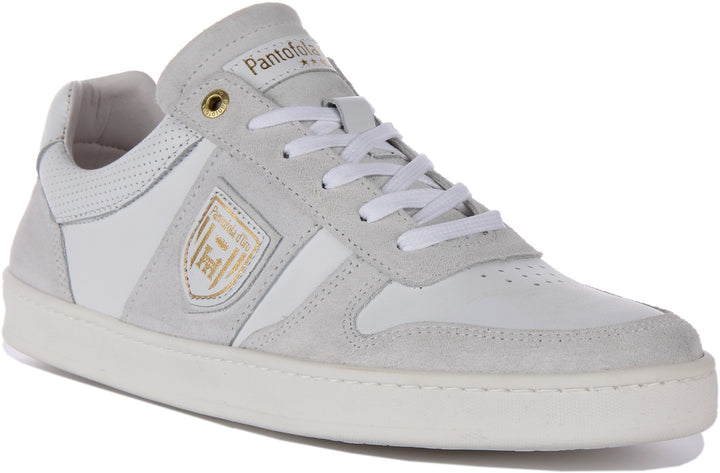 Pantofola D'Oro Palermo Uomo Low Zapatillas con cordones de ante y piel para hombre en blanco blanco