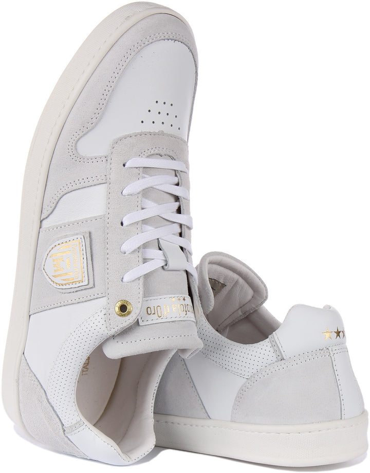 Pantofola D'Oro Palermo Uomo Low Zapatillas con cordones de ante y piel para hombre en blanco blanco