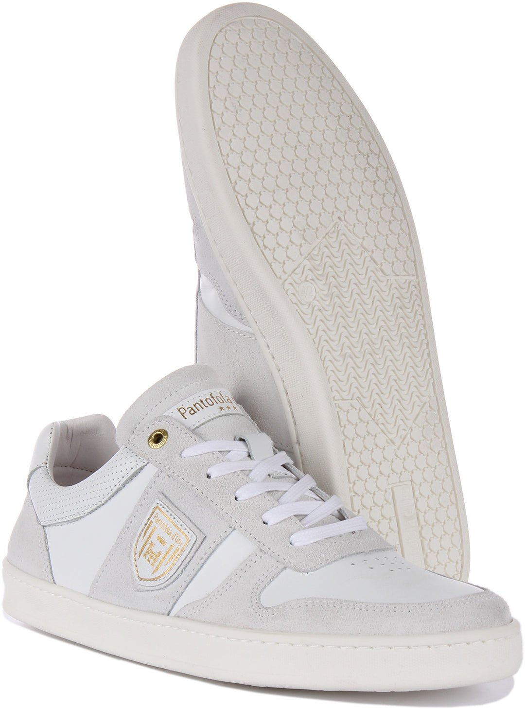 Pantofola D'Oro Palermo Uomo Low Zapatillas con cordones de ante y piel para hombre en blanco blanco