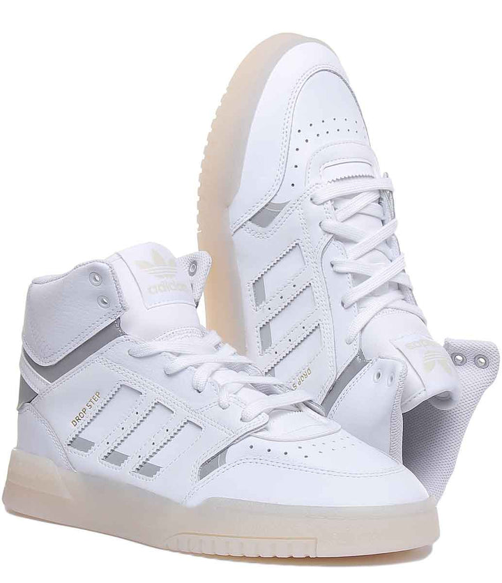 Adidas Drop Step Leather High Top Trainers In Whitsilver For Men