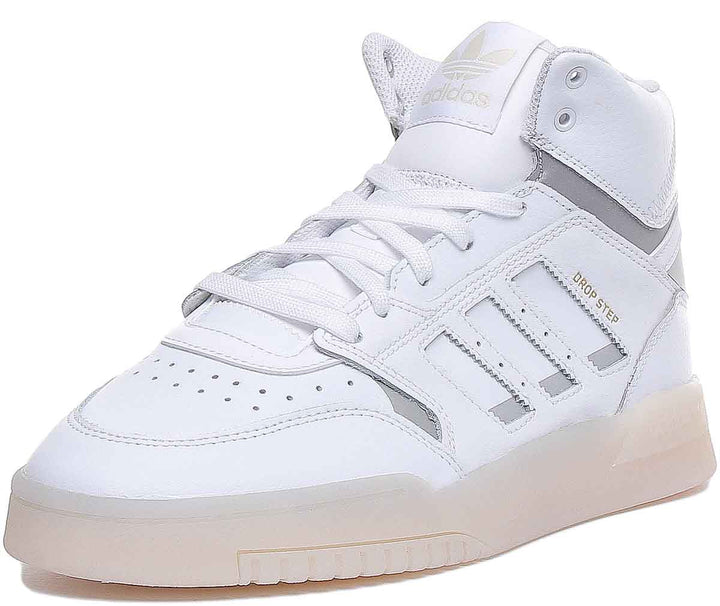 Adidas Drop Step Leather High Top Trainers In Whitsilver For Men