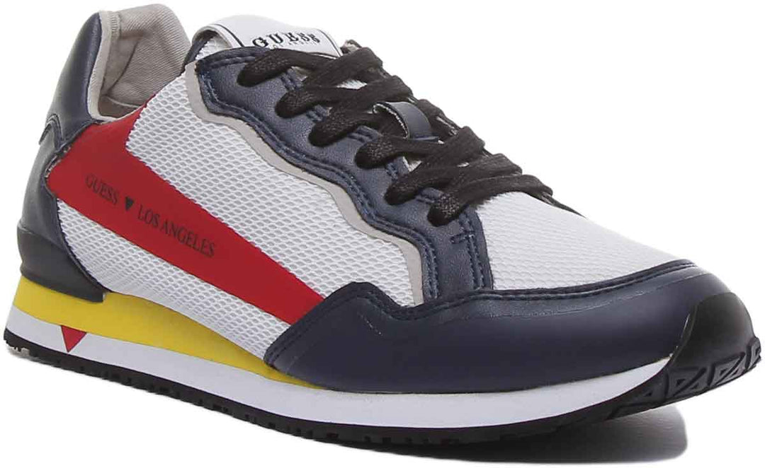 Guess Genova Men's Lace Up Mesh Sneaker In White Navy Red