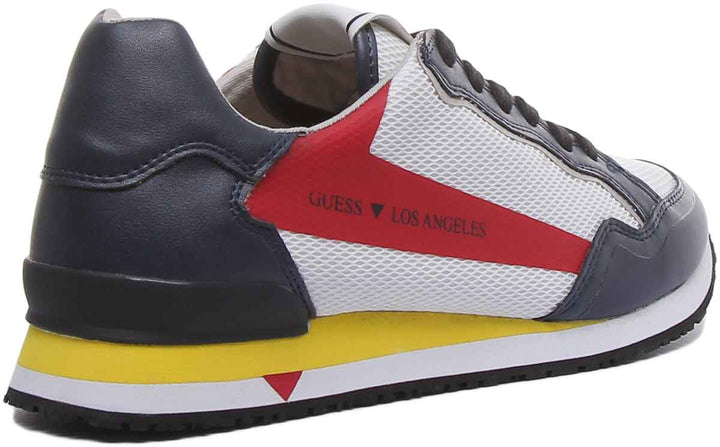 Guess Genova Men's Lace Up Mesh Sneaker In White Navy Red