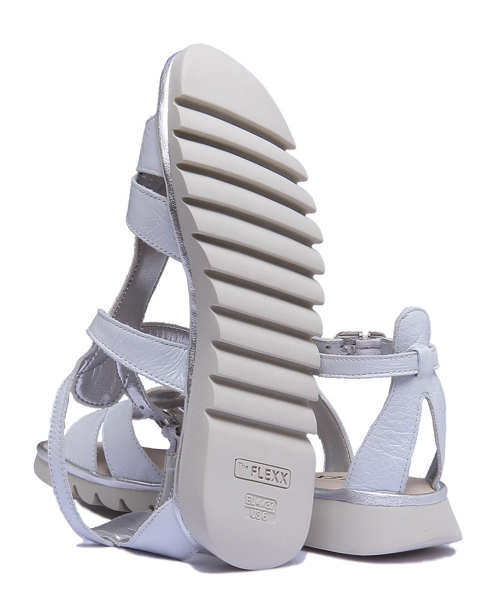Flexx Free Wave Sandali in pelle con cinturino alla caviglia da donna in bianco argento