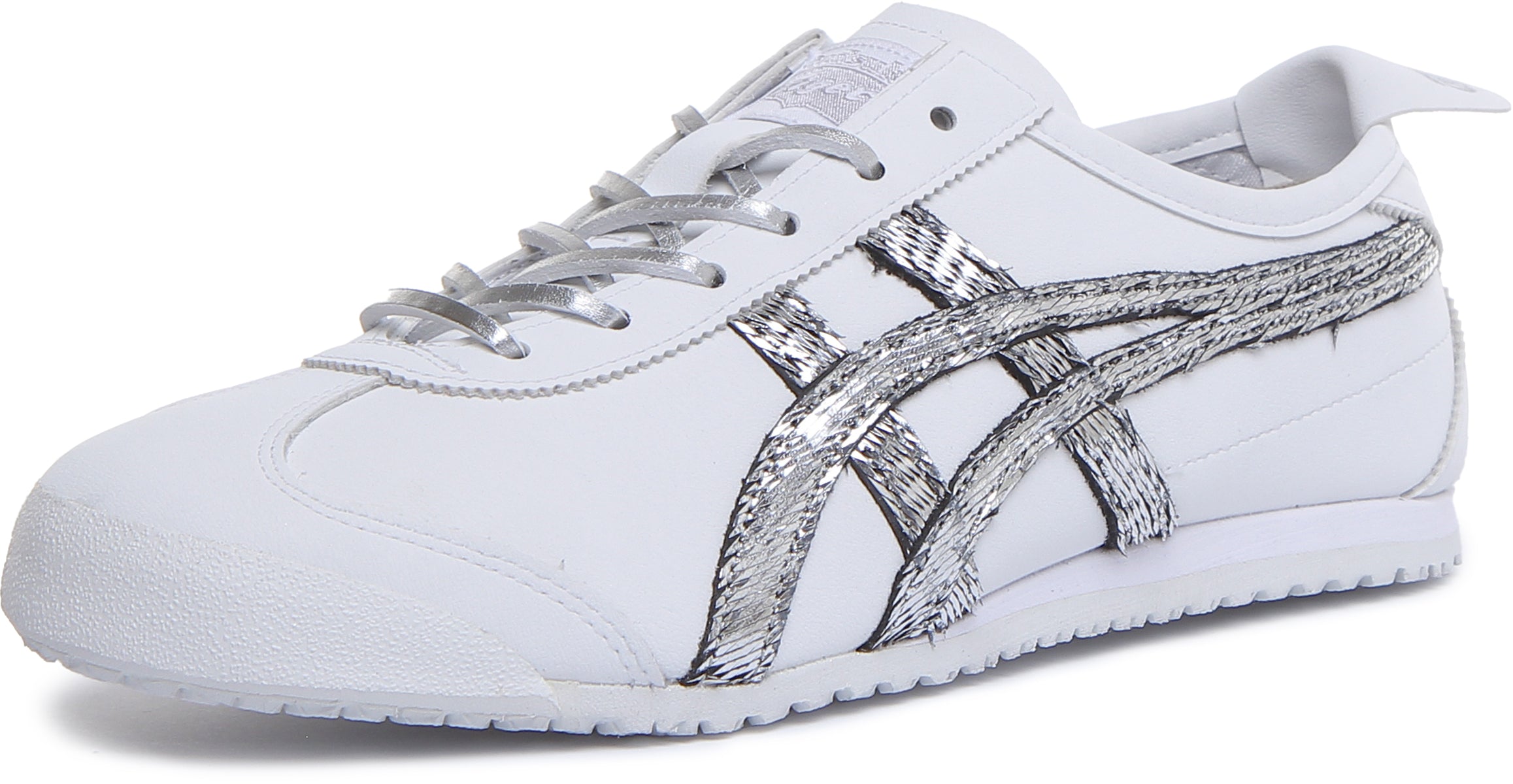 Onitsuka Tiger Mexico 66 Baskets d contract es lacets en cuir pour femmes en argent blanc